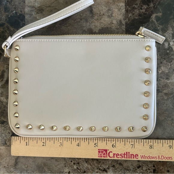 Express Wristlet Cream Studded Clutch Zip Closure Purse New with Flaw Shown - Picture 6 of 8